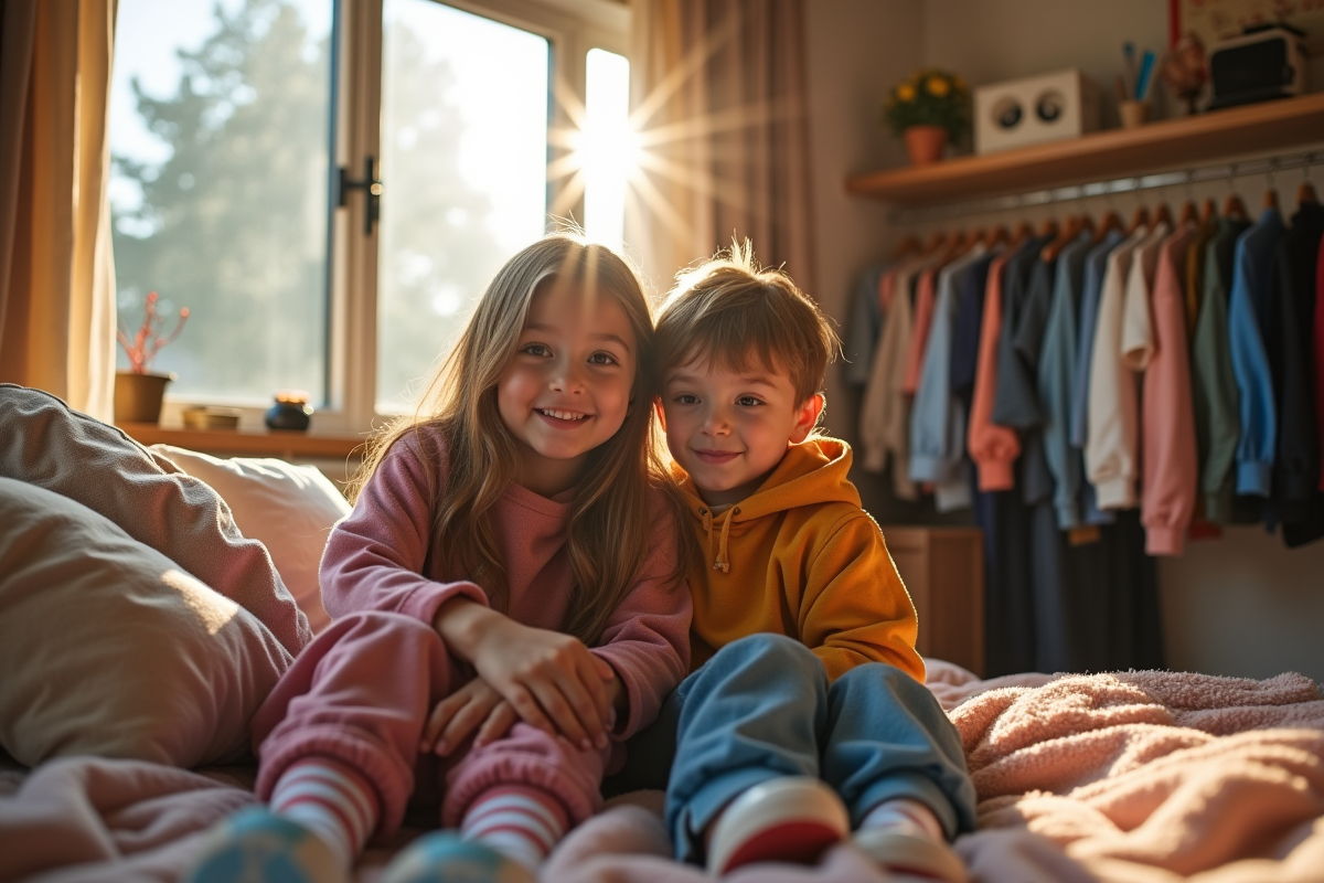 Adolescents prenant un selfie dans une chambre tendance
