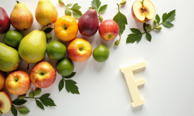 Assortiment de fruits frais commençant par F sur fond blanc