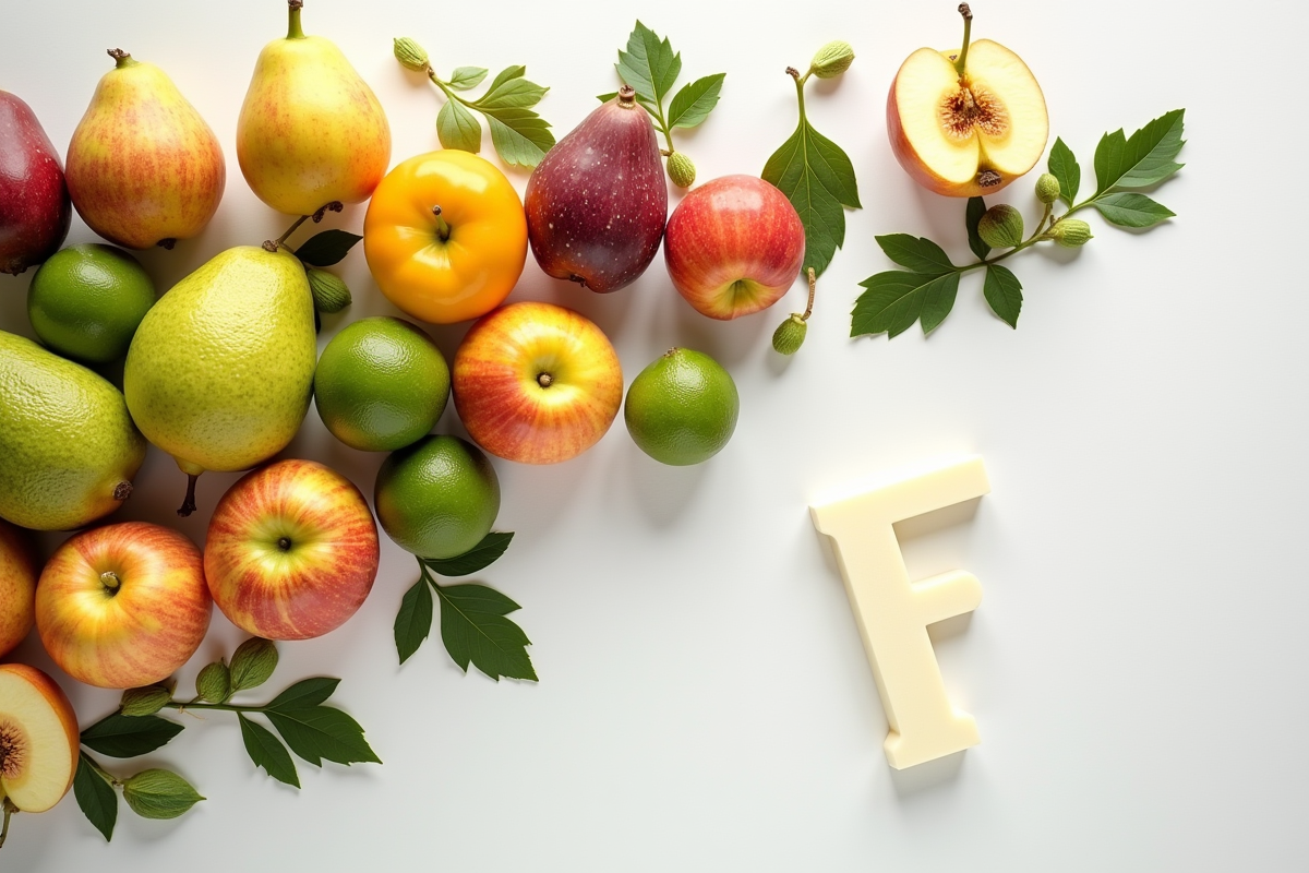 Assortiment de fruits frais commençant par F sur fond blanc