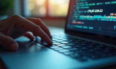 Clavier d'ordinateur avec une IP en lumière dans un bureau