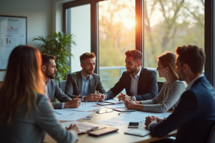 Conseiller financier confiant montrant des options d'investissement sûres