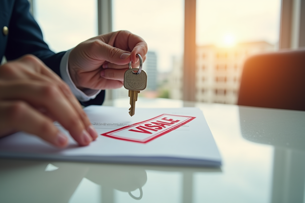 Mains tenant un document officiel Visale avec une clé en lumière naturelle