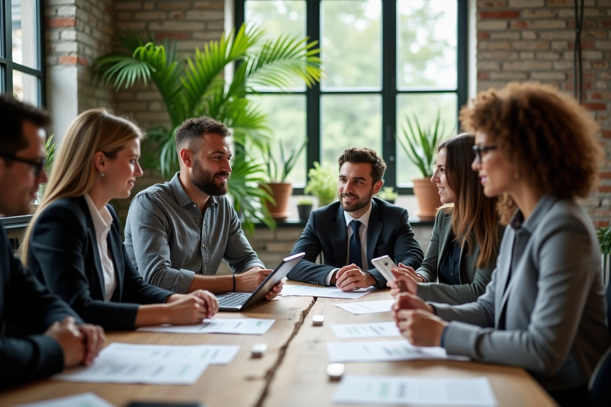 Groupe de professionnels en réunion sur la durabilite