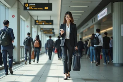 Femme japonaise élégante dans Tokyo en marche