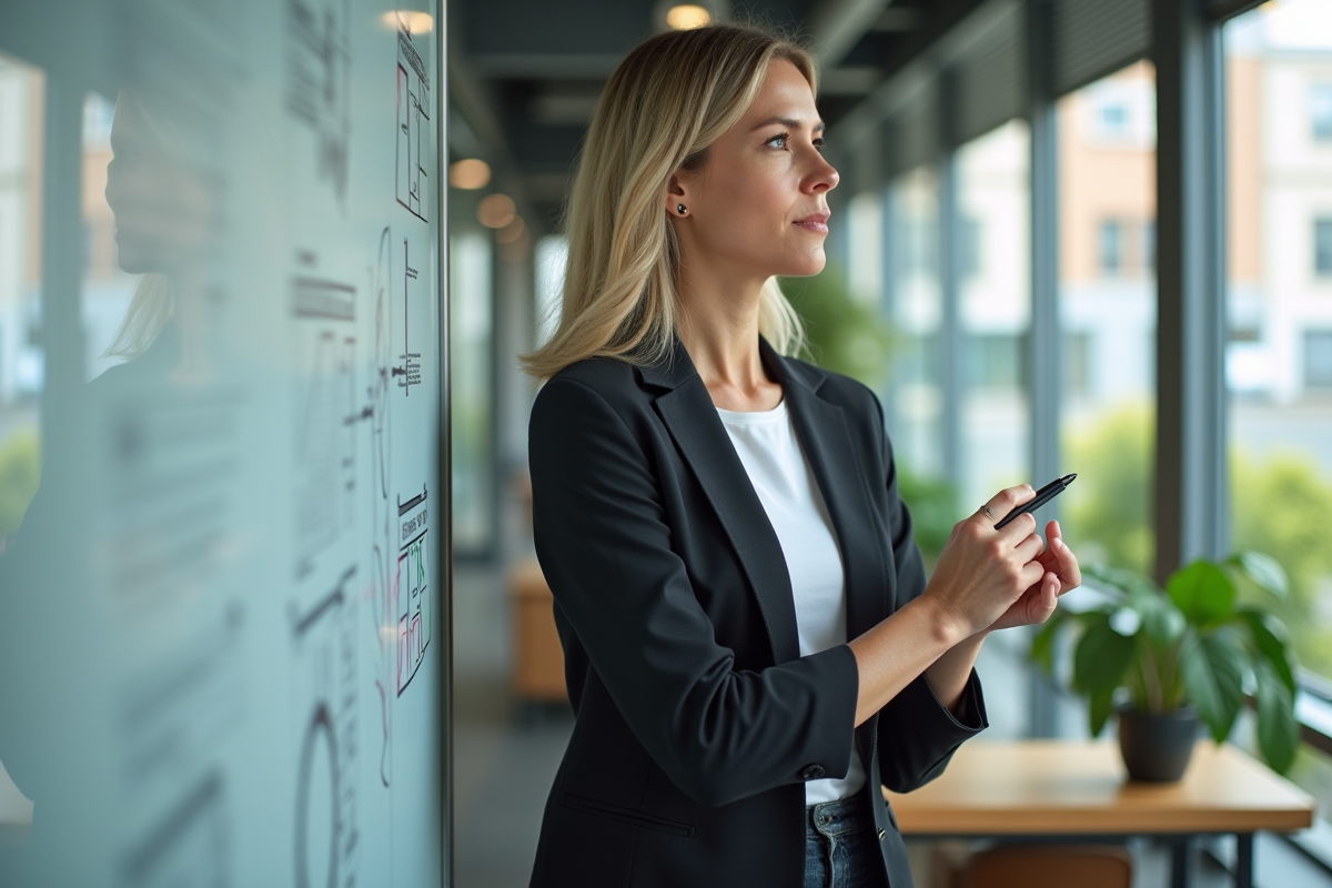 Femme manager prenant des notes près d une fenêtre de bureau