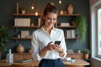 Femme élégante dans un bureau moderne et accueillant