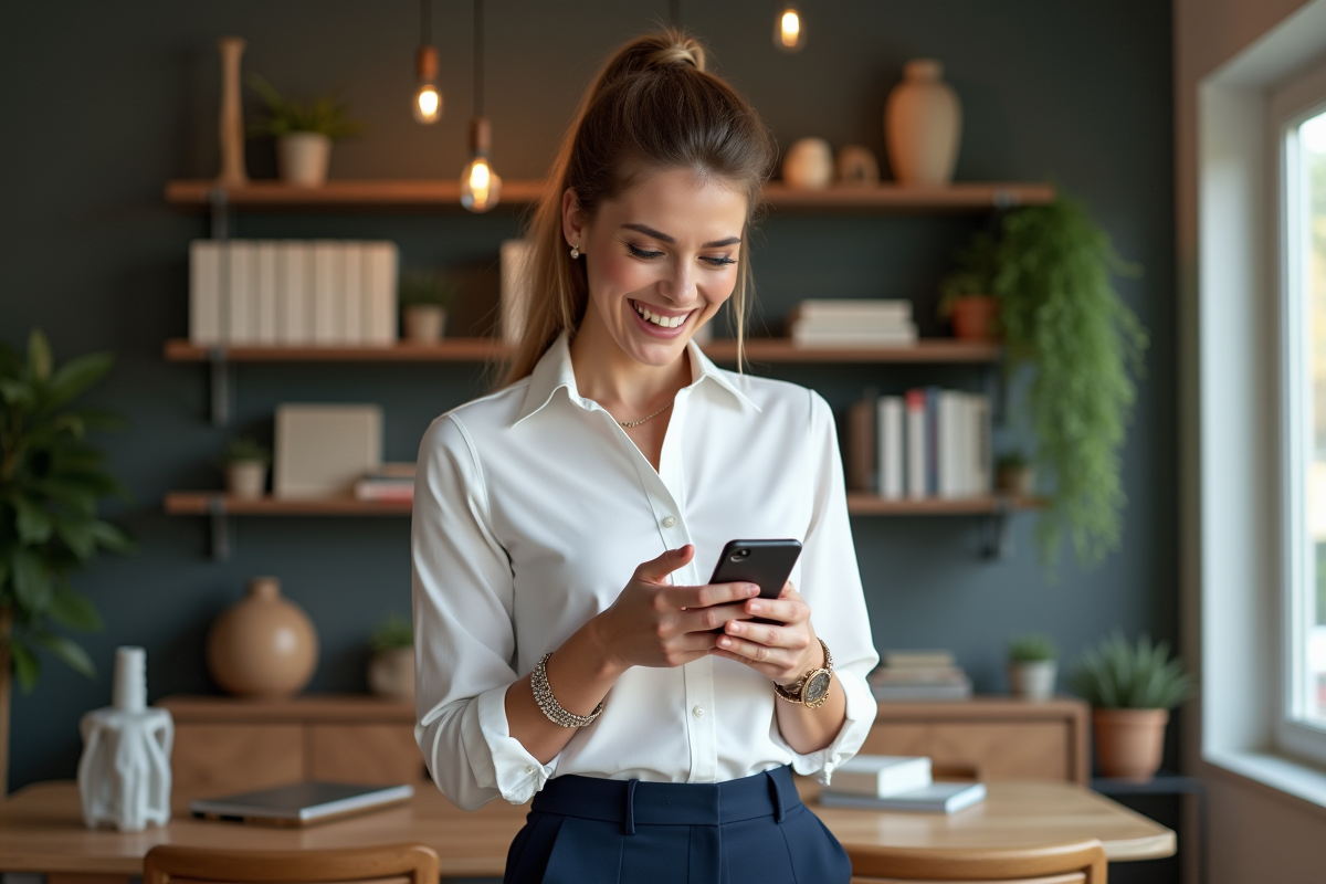 Femme élégante dans un bureau moderne et accueillant