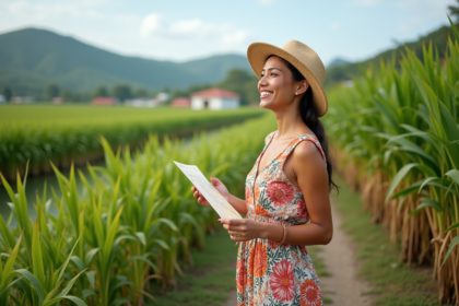 Femme souriante en Martinique avec chapeau et robe colorée