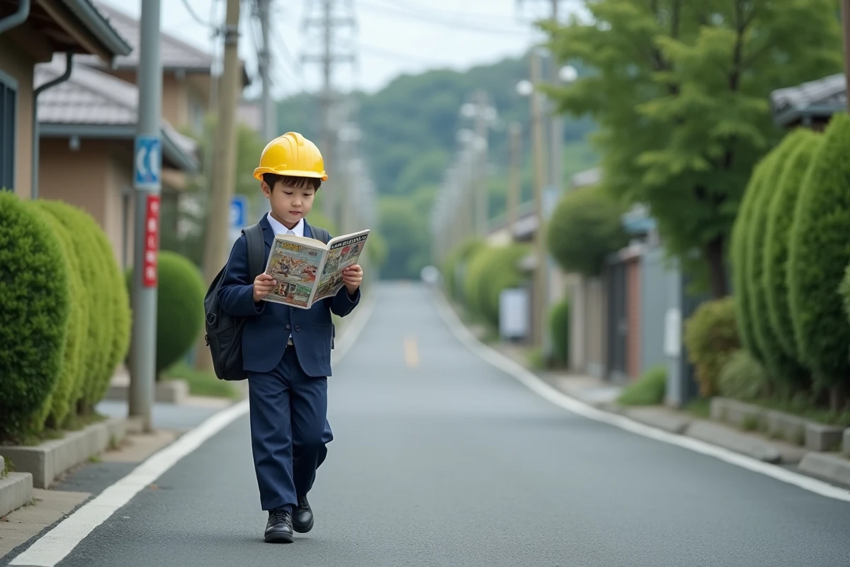 Jeune garçon japonais en uniforme dans la rue