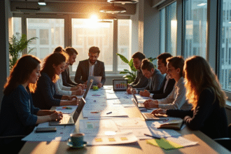 Groupe de professionnels collaborant dans un bureau moderne