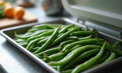 Haricots verts blanchis dans le congélateur moderne