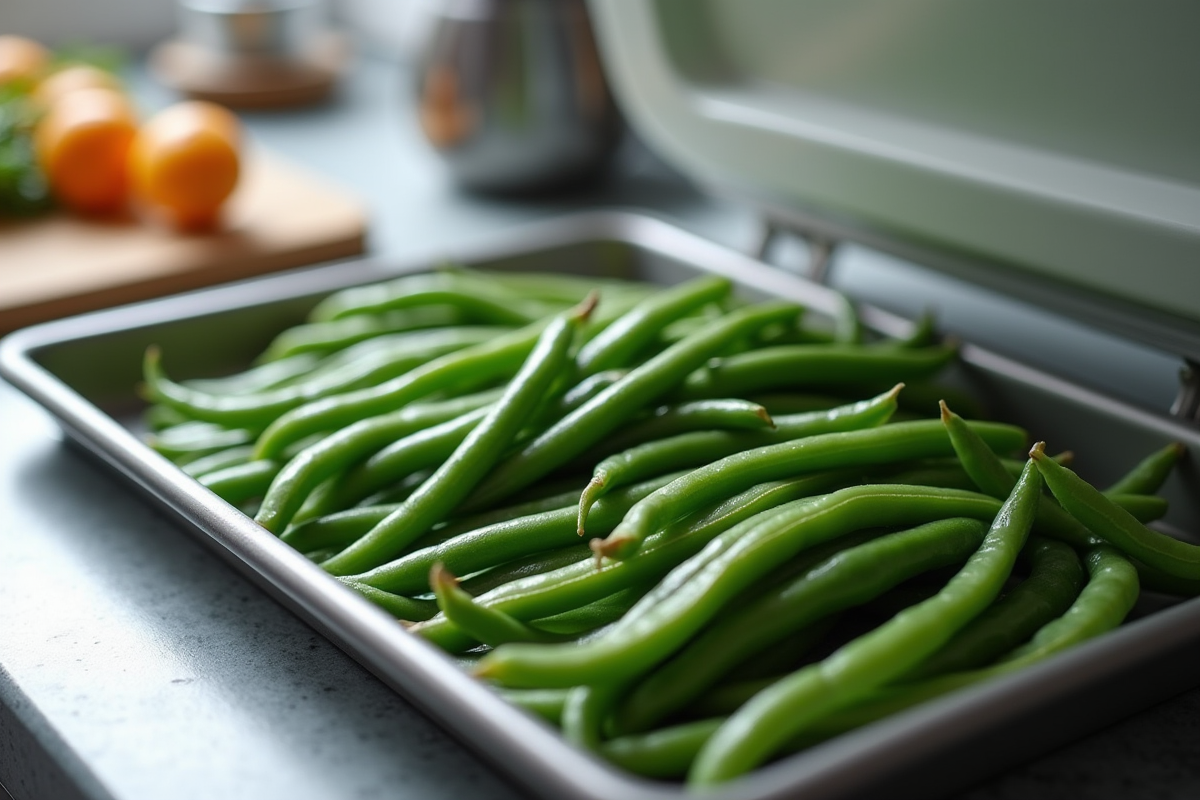 Haricots verts blanchis dans le congélateur moderne
