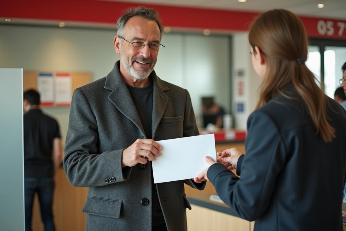 Homme envoyant une lettre recommandée de réclamation au bureau de poste