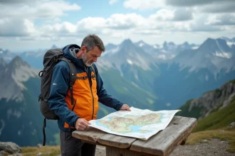 Homme en trek sur un sommet des Alpes françaises