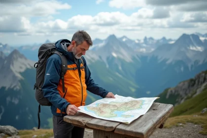 Homme en trek sur un sommet des Alpes françaises