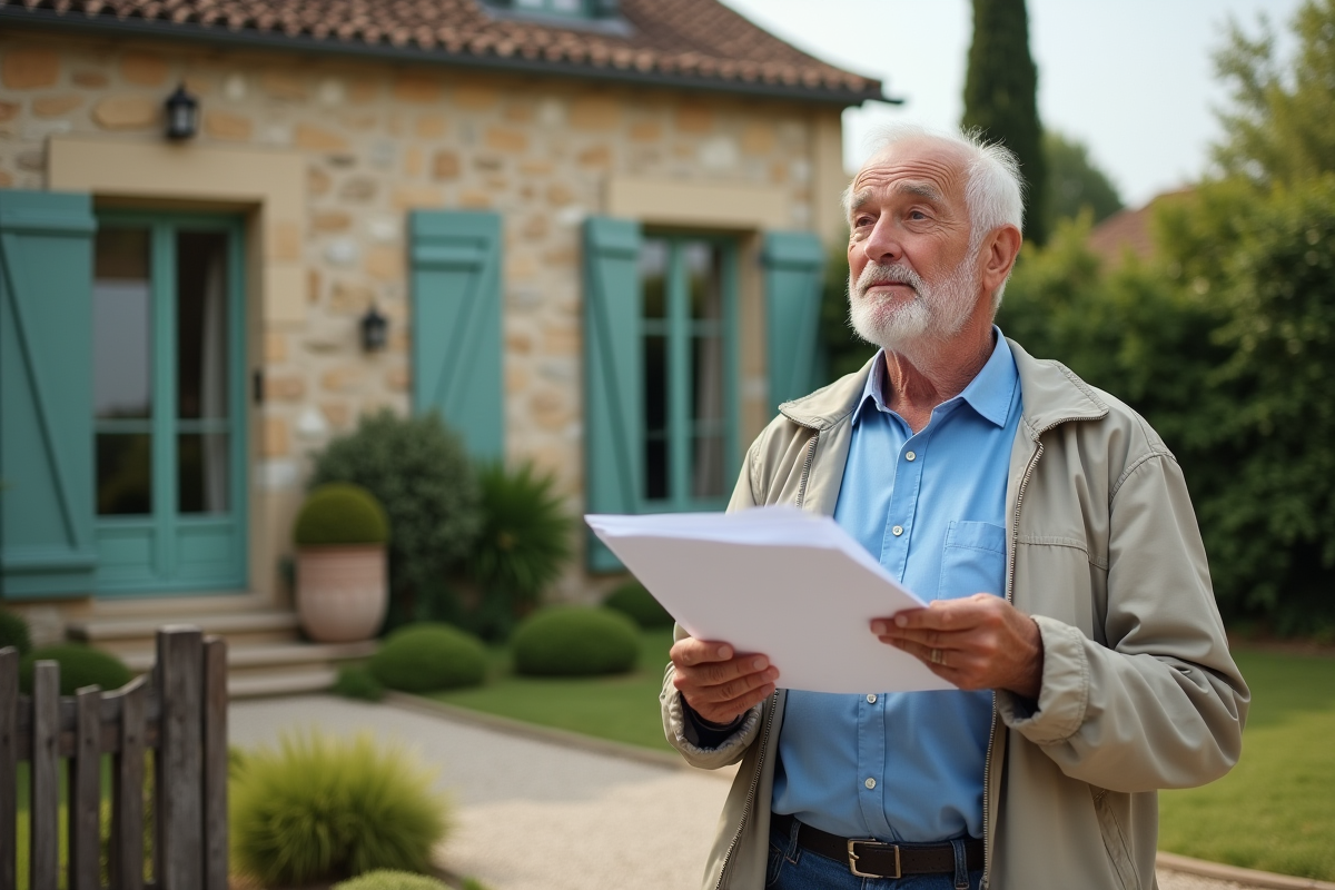 Homme âgé devant une maison de campagne française
