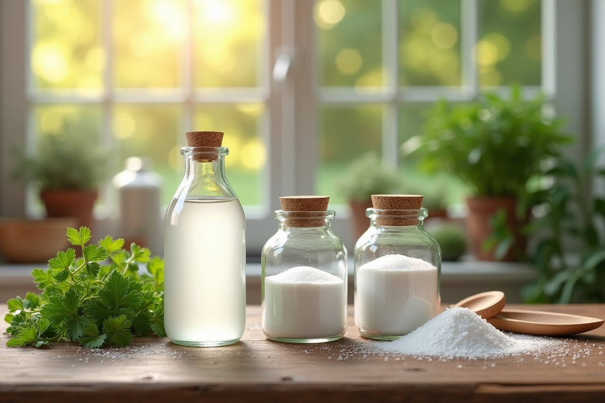Ingrédients de cuisine naturels avec vinaigre et herbes fraîches