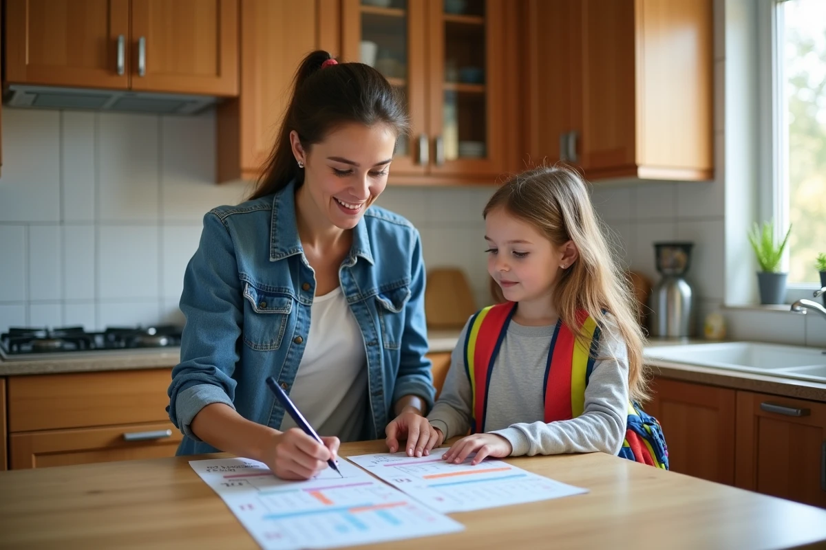 Maman et fille discutent de leurs emplois du temps scolaires