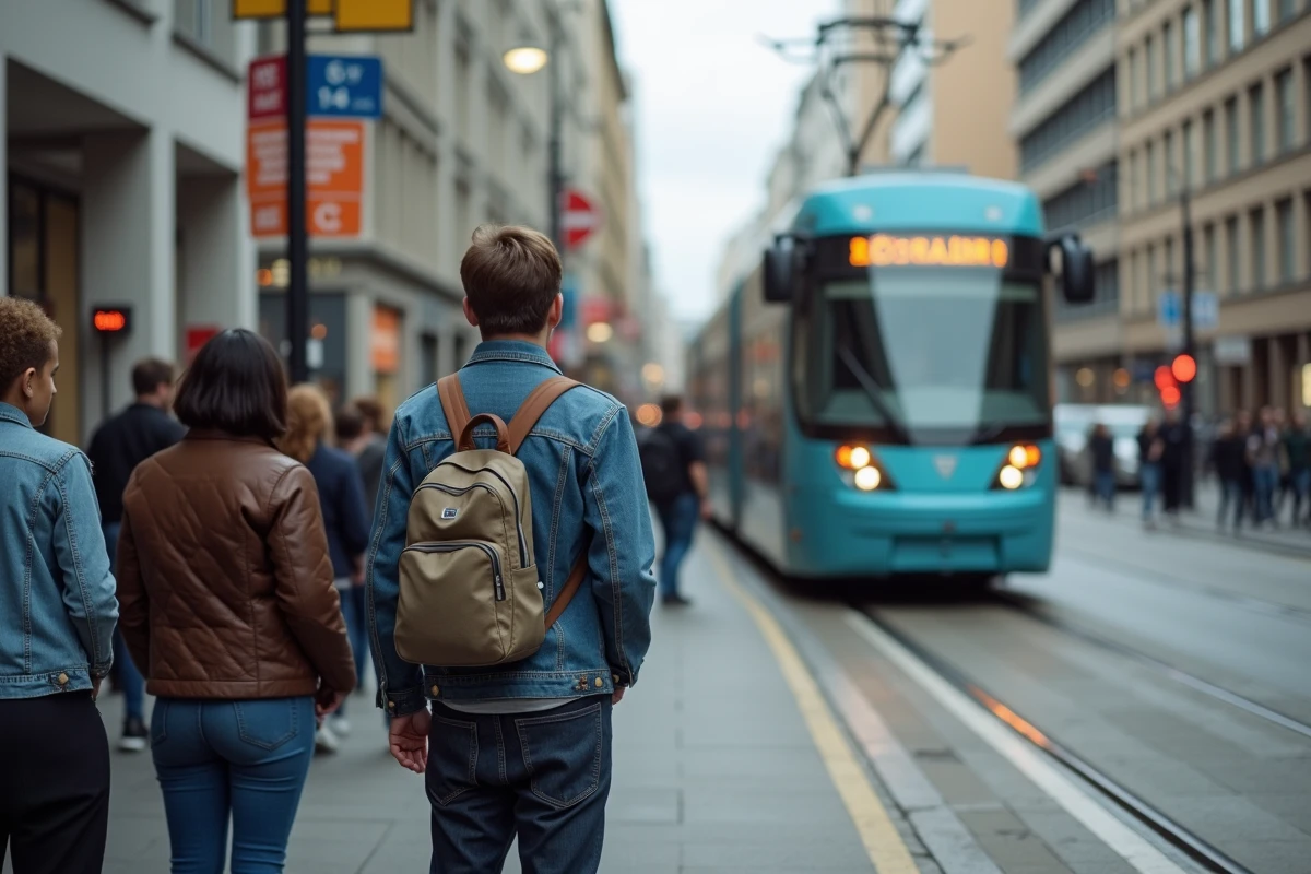 Groupe divers d'adultes et adolescents dans la ville