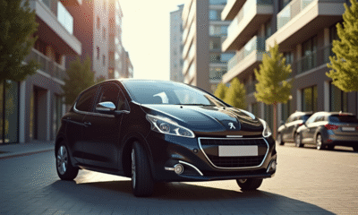 Voiture Peugeot 208 en ville en plein jour