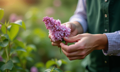 Mains de jardinier préparant un lilas pour propagation en gros plan