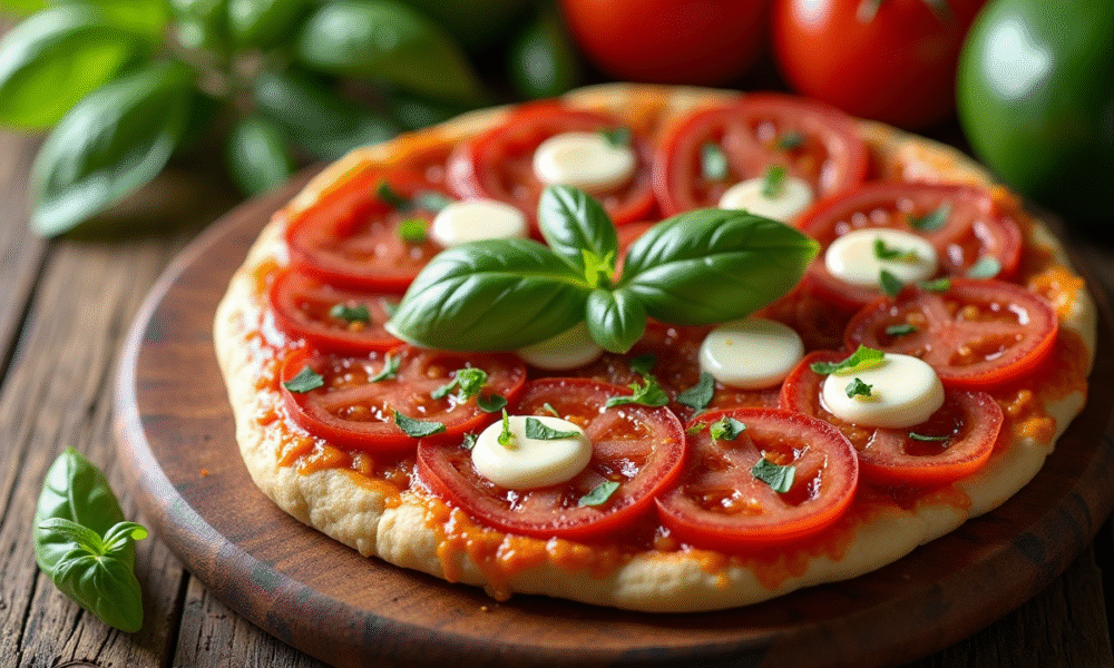 Chorizo frais mozzarella et basilic sur table ensoleillee
