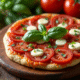 Chorizo frais mozzarella et basilic sur table ensoleillee