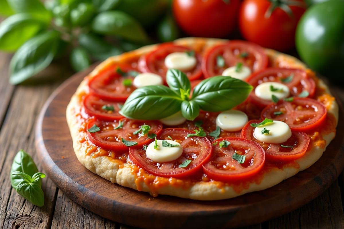 Chorizo frais mozzarella et basilic sur table ensoleillee