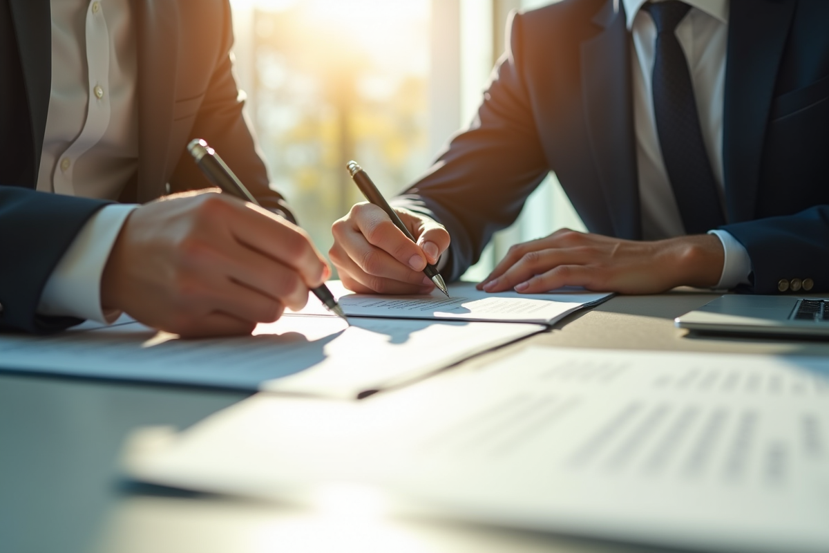 Deux professionnels signent un contrat au bureau